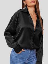Solid Satin POLO Neck Long Sleeve Blouse Sai Feel